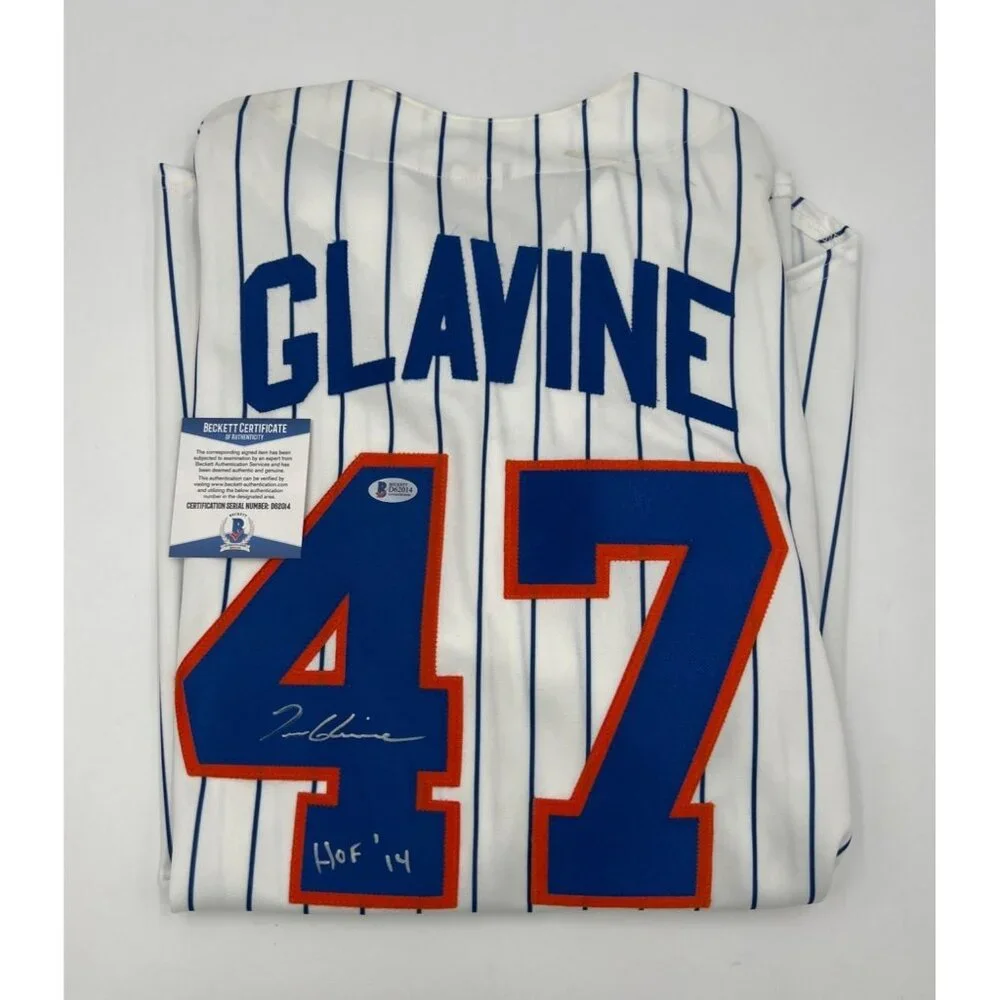 Tom Glavine Signed Mets Jersey Beckett COA HOF 14 Inscription Pinstripe Size XL - Picture 2 of 14